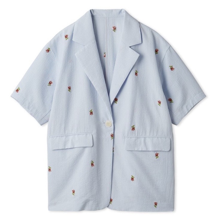 ローズ刺繍ハーフスリーブジャケット SAX F