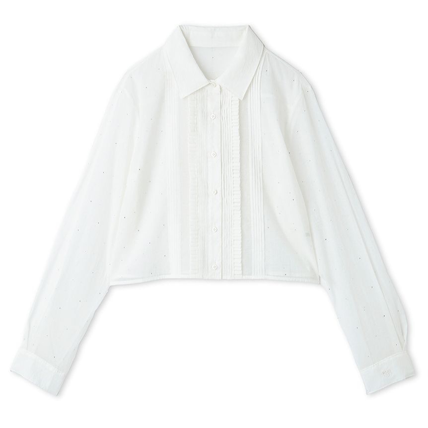 ビジュー付きシアークロップドシャツ WHT F
