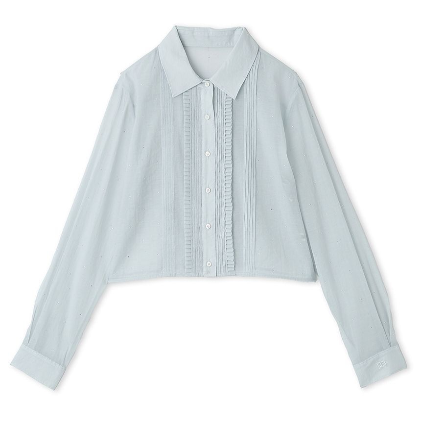 ビジュー付きシアークロップドシャツ SAX F