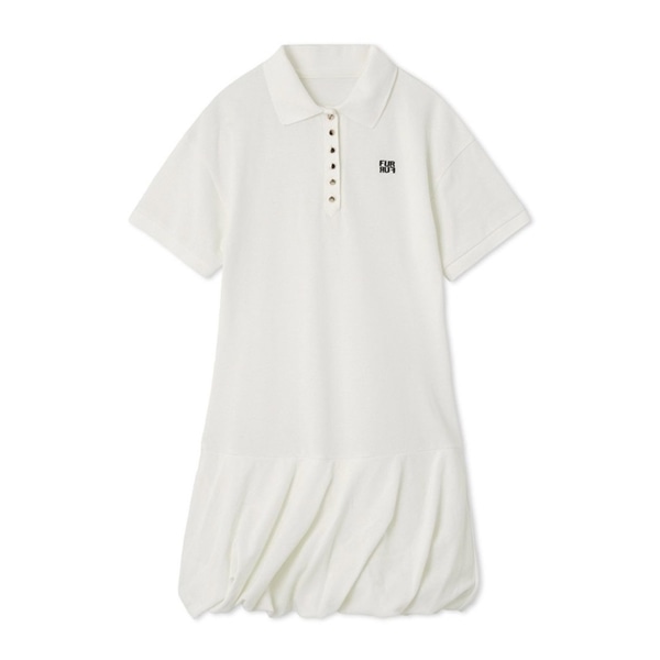 ロゴ刺繍ポロシャツミニワンピース WHT F