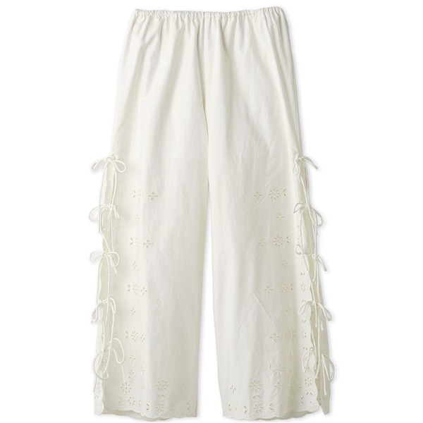 カットワーク刺繍リボンパンツ WHT F