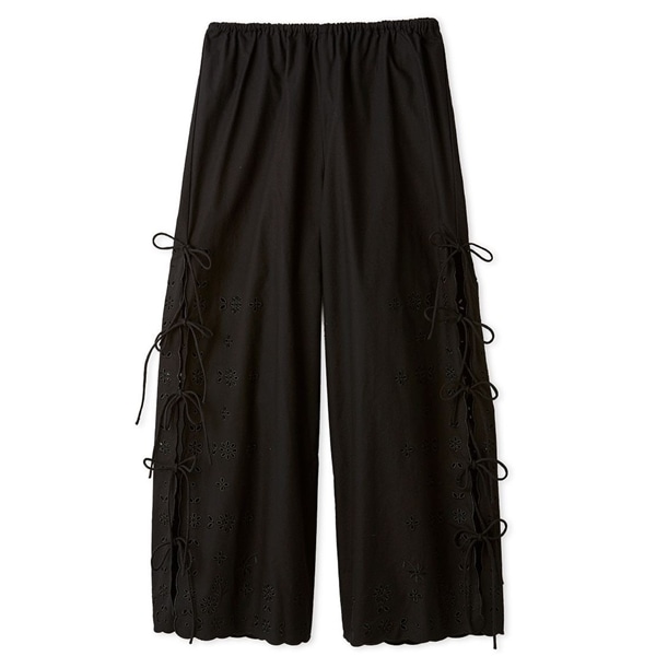 カットワーク刺繍リボンパンツ BLK F