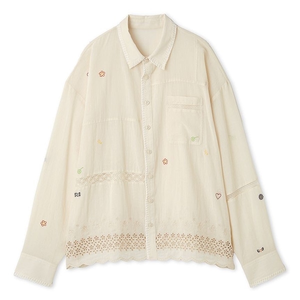 レース刺繍ワイドシャツ IVR F