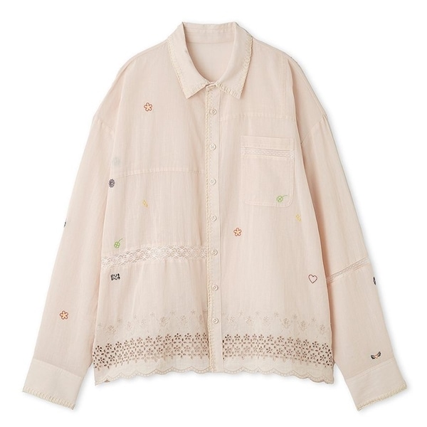 レース刺繍ワイドシャツ LPNK F