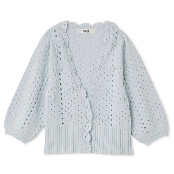 クロシェハーフスリーブカーディガン SAX F