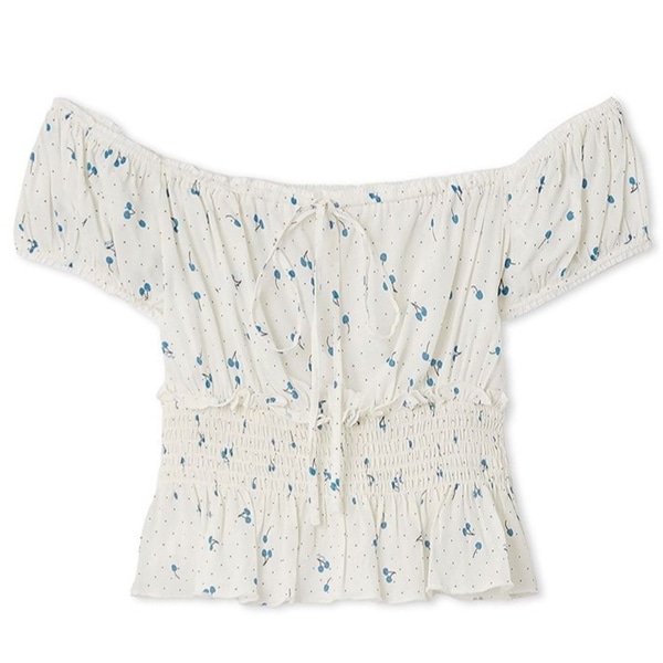 チェリー柄プリントブラウス WHT F