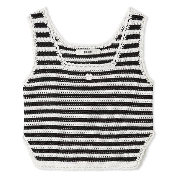 ノースリーブボーダーニットトップス WHT F