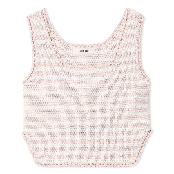 ノースリーブボーダーニットトップス PNK F