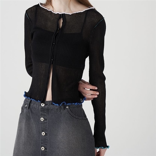 マルチカラートリムカーディガン BLK F