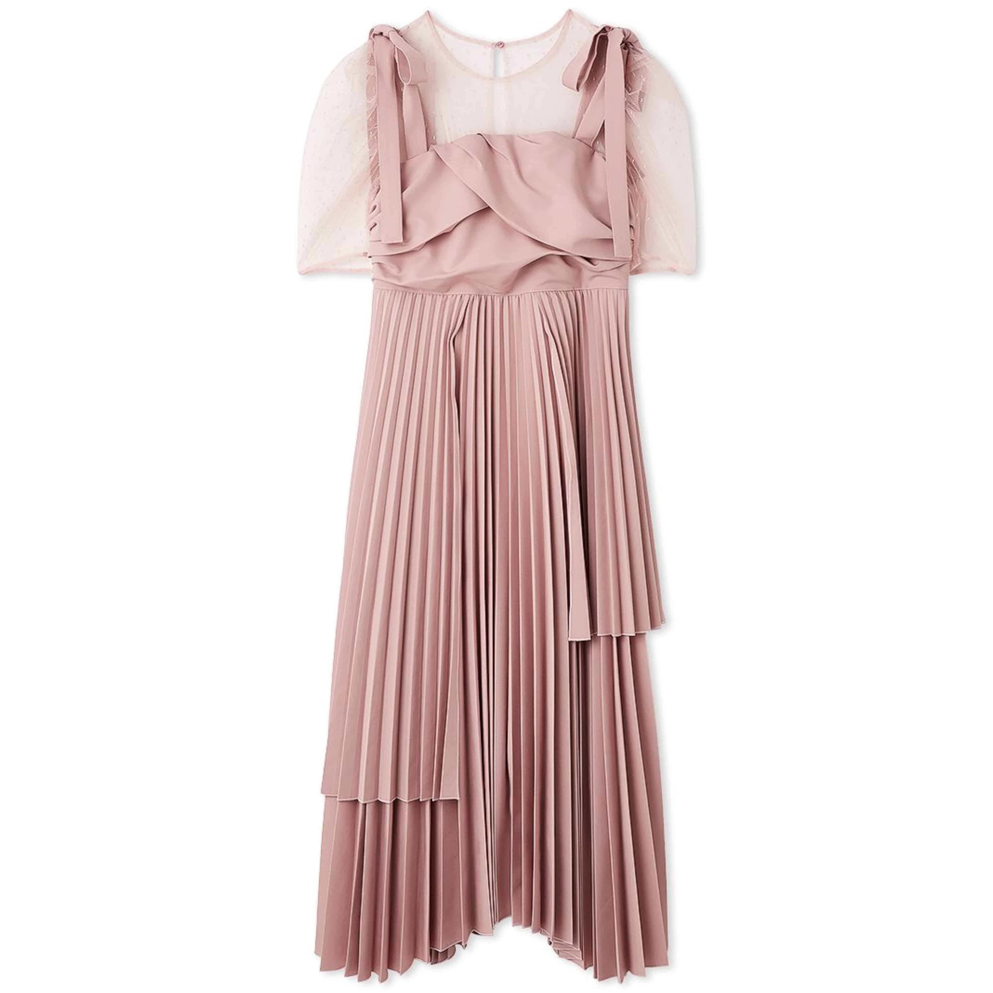 プリーツデザインドッキングドレス PNK F