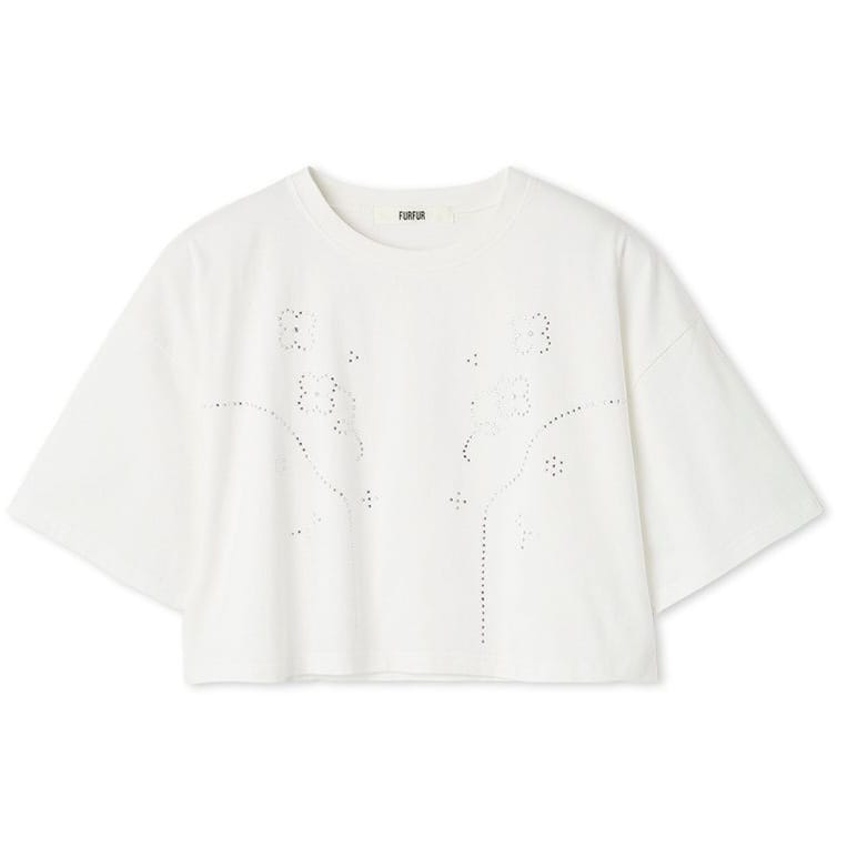 ビジューデザインTシャツ WHT F