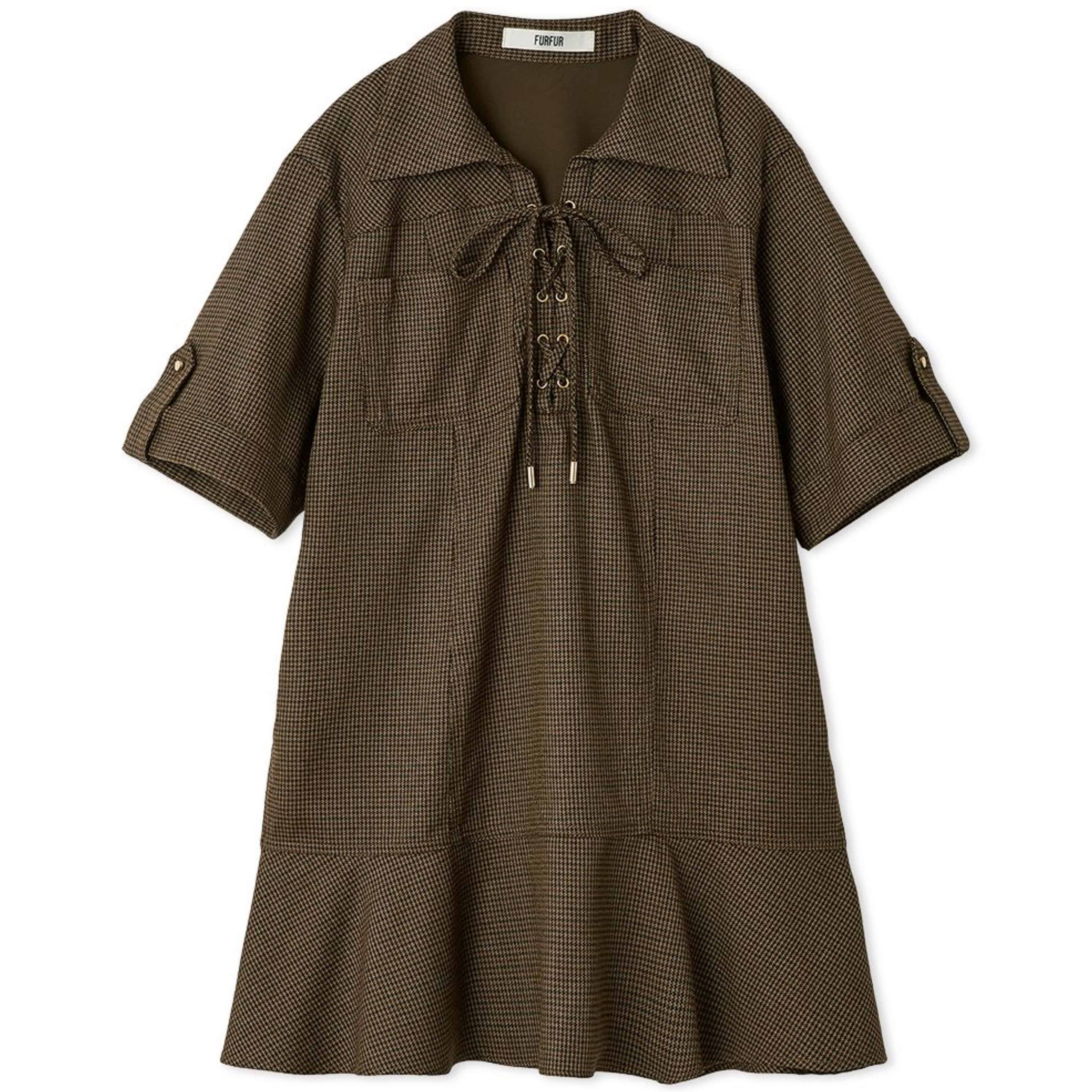 レースアップミニドレス CHECK F