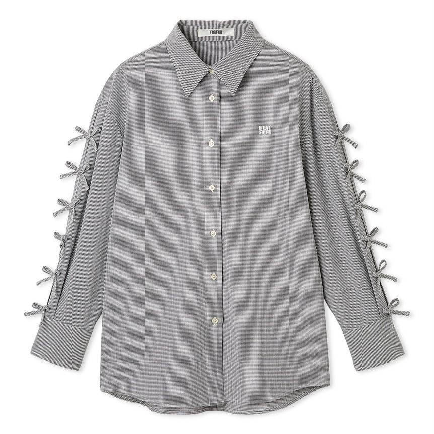 リボンスリーブシアーシャツ BLK F