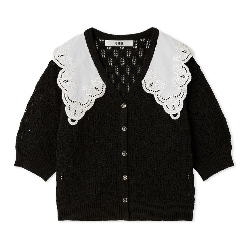 レースカラーカーディガン BLK F