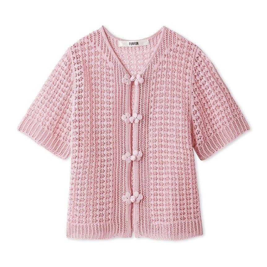 レース編みチャイナニットトップス PNK F