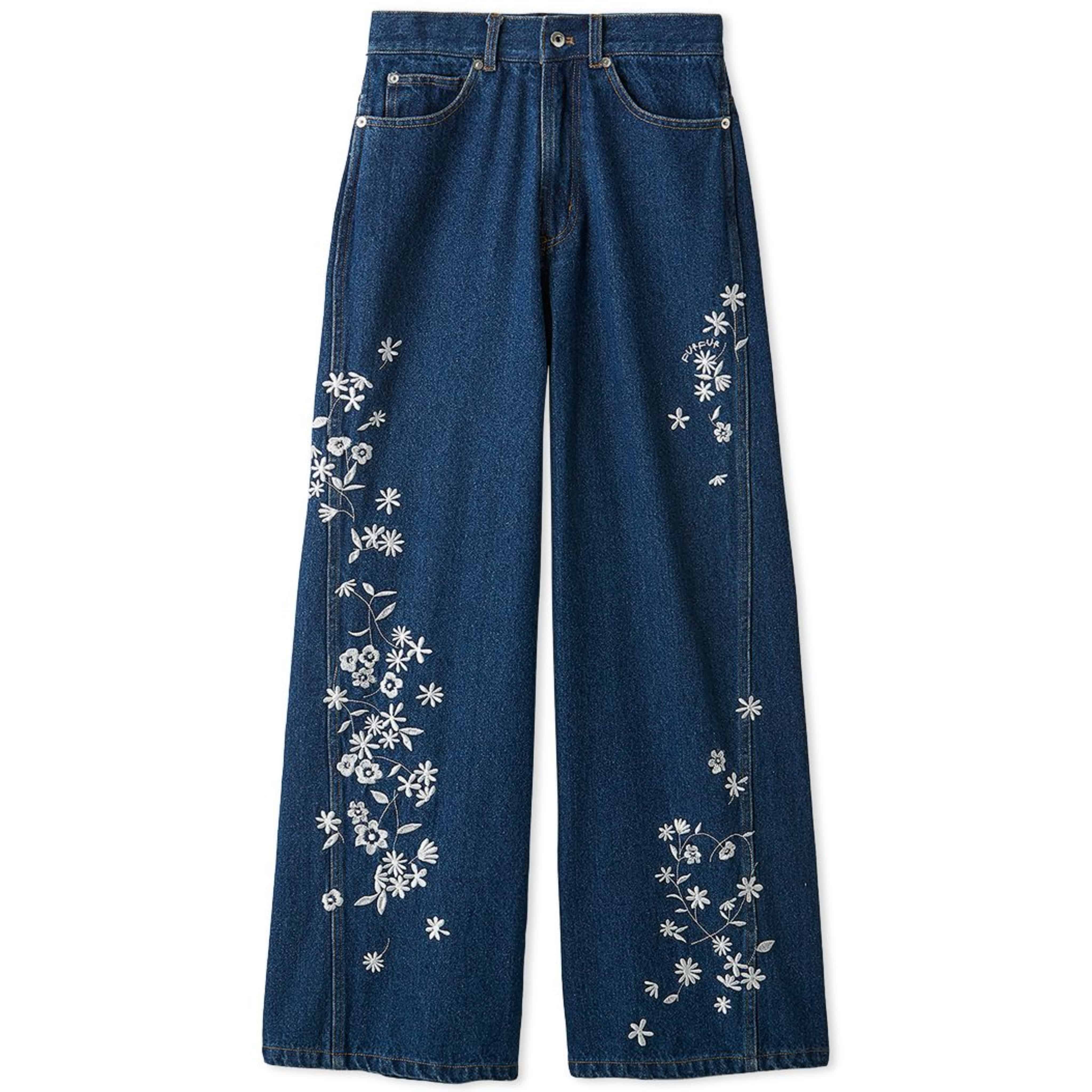フラワー刺繍デニムパンツ BLU 0