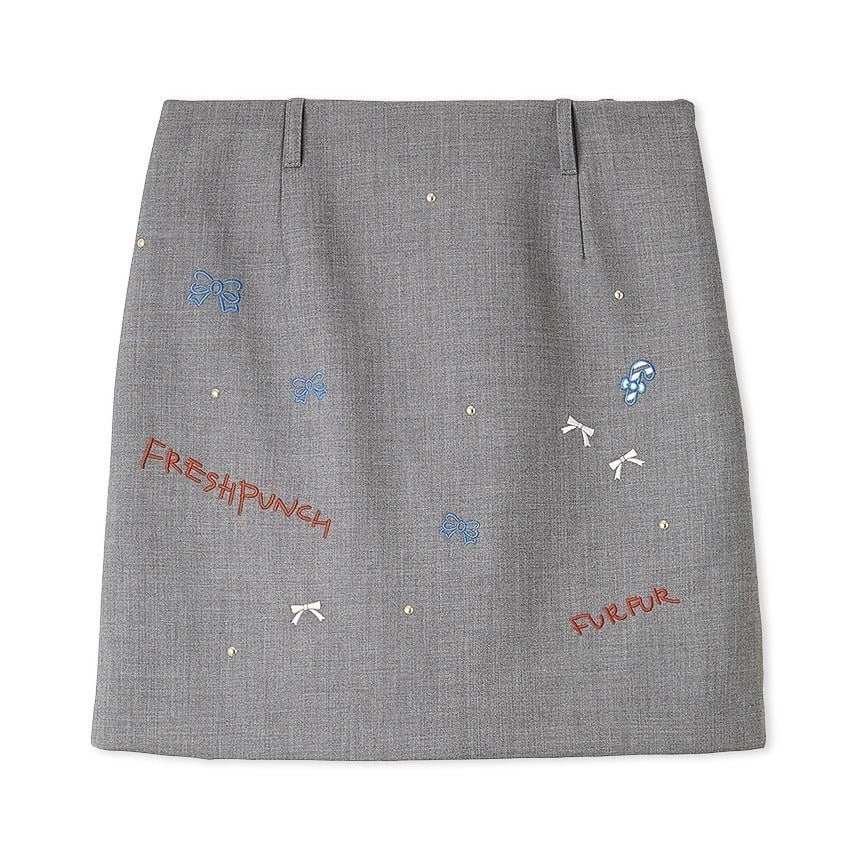 FRESH PUNCH　刺繍スカート GRY F