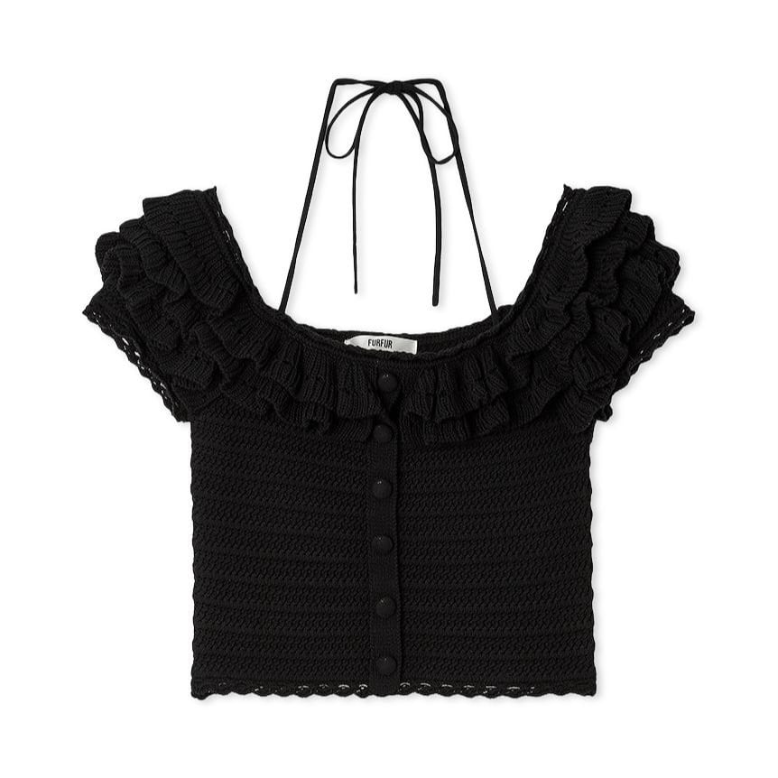 フリルデザインニットトップス BLK F