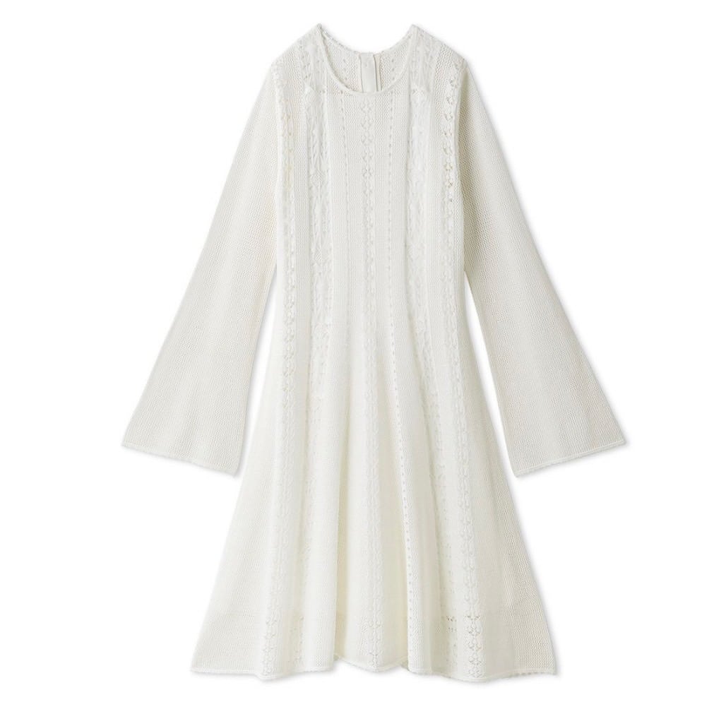 透かし編みニットワンピース WHT F