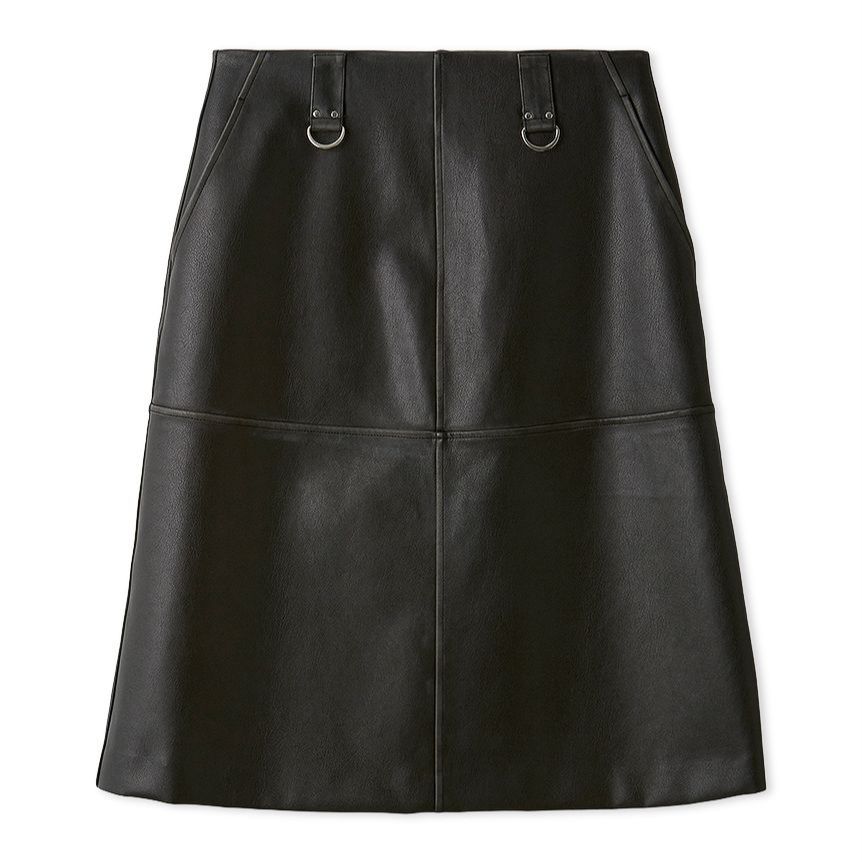 レザーライクミディスカート BLK F