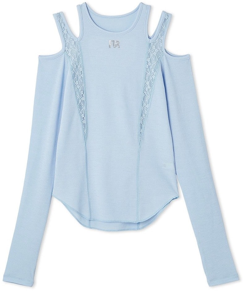 レースコンビ変形ネックカットプルオーバー SAX F