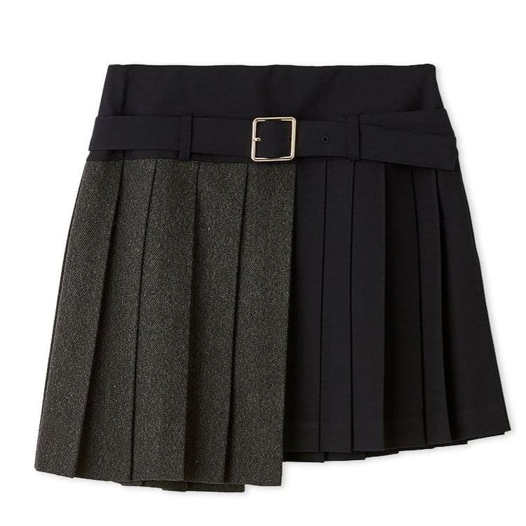 バイカラープリーツミニスカート NVY F