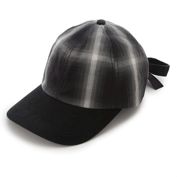 バックリボンチェック柄キャップ BLK F