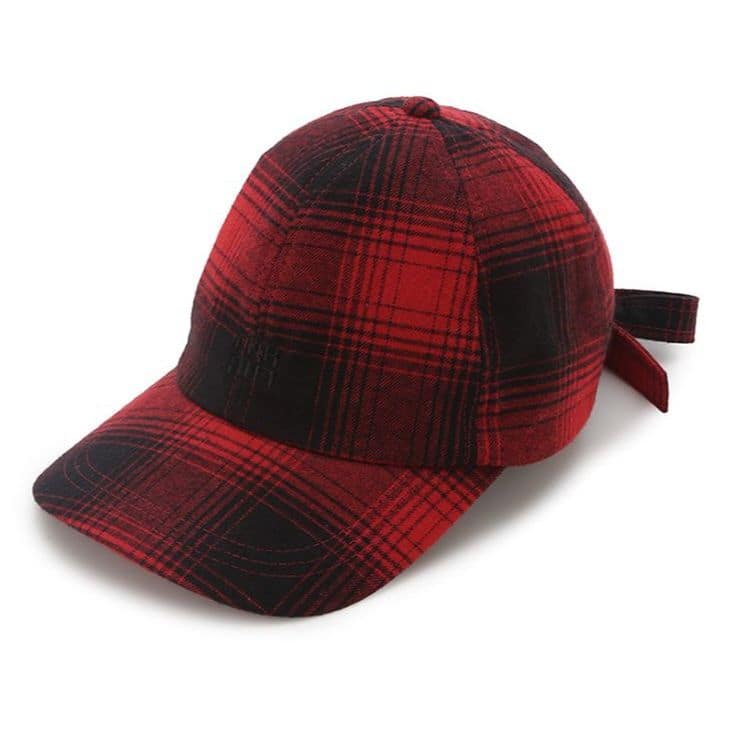バックリボンチェック柄キャップ RED F