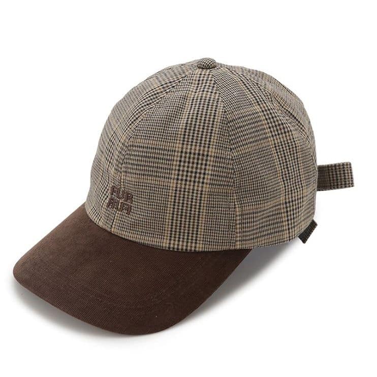 バックリボンチェック柄キャップ BRW F