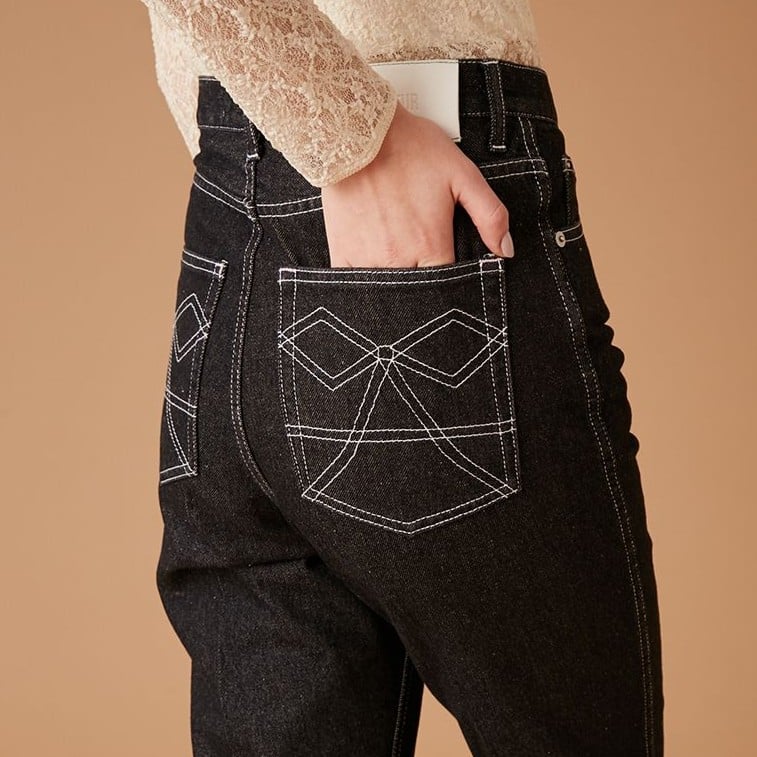 リボンステッチデニム BLK 0