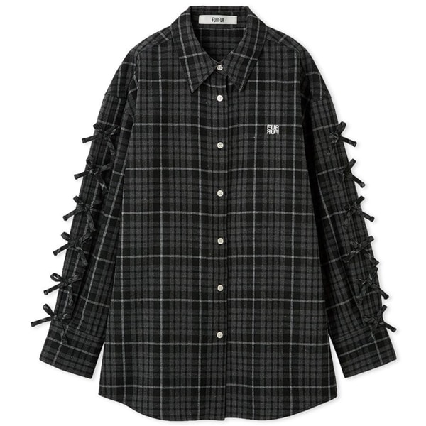 リボンスリーブネルシャツ BLK F