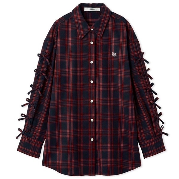 リボンスリーブネルシャツ RED F