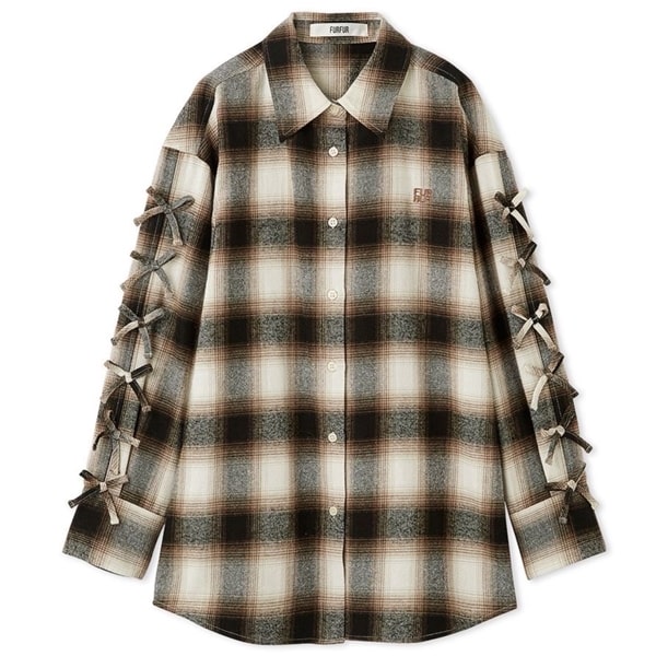 リボンスリーブネルシャツ BRW F