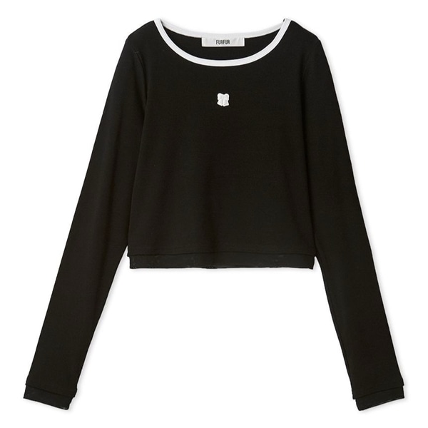 ロゴ刺繍テレコトップス BLK F