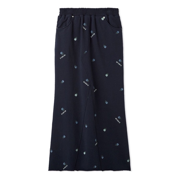 フラワー刺繍スウェットスカート NVY F