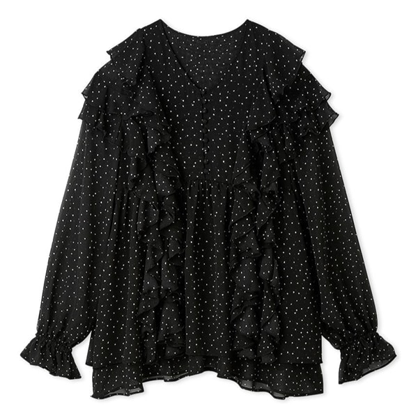 フリルチュニックブラウス BLK F