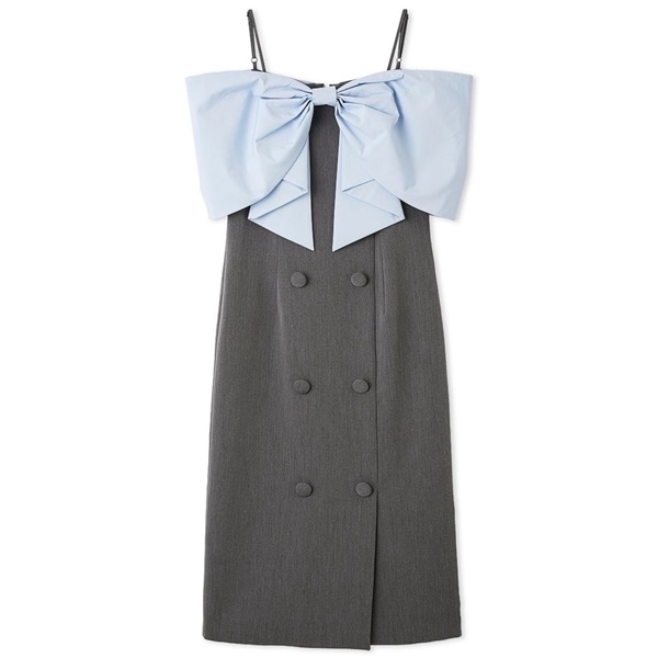 ビッグリボンオフショルワンピース GRY F
