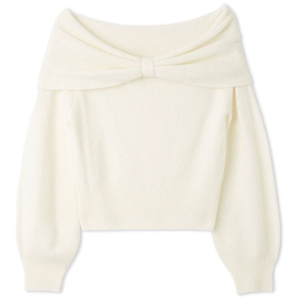 リボンモヘアニットトップス WHT F