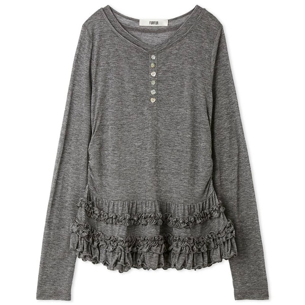 裾フリルジャージートップス GRY F