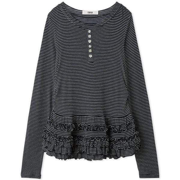 裾フリルジャージートップス BORDER F