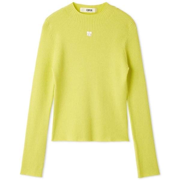 リボン刺繍リブニットトップス YEL F