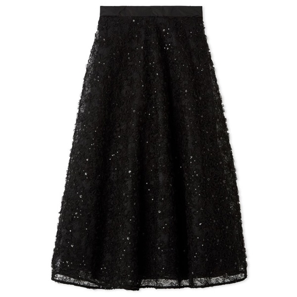 立体フラワーレーススカート BLK F