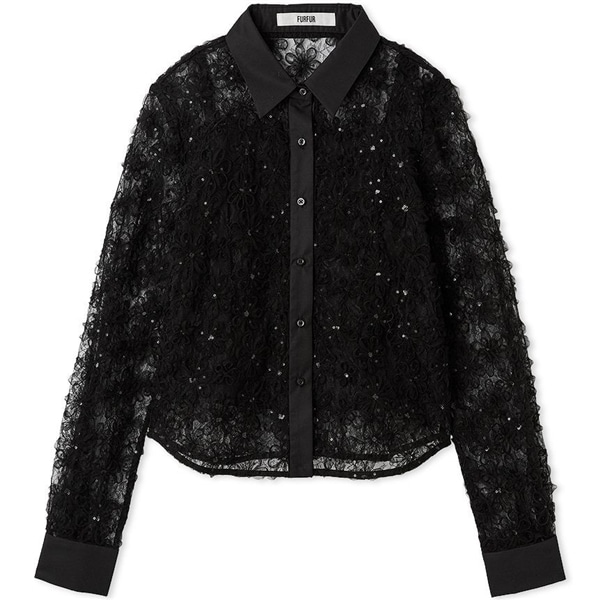 立体フラワーレースブラウス BLK F