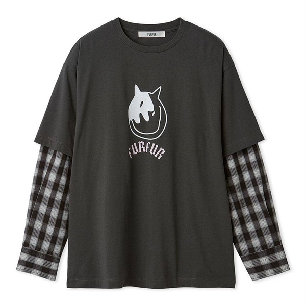 フェイクレイヤードキャットTシャツ CGRY F