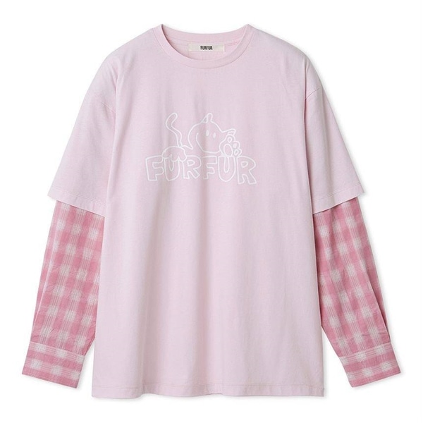 フェイクレイヤードキャットTシャツ PNK F