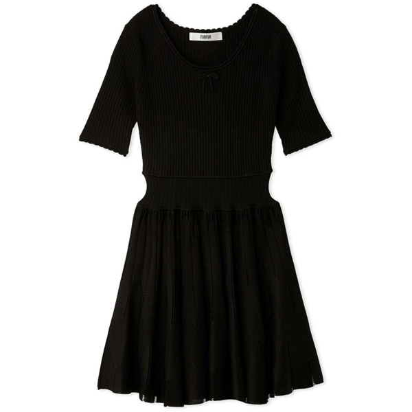 フィットフレアリブニットミニワンピース BLK F