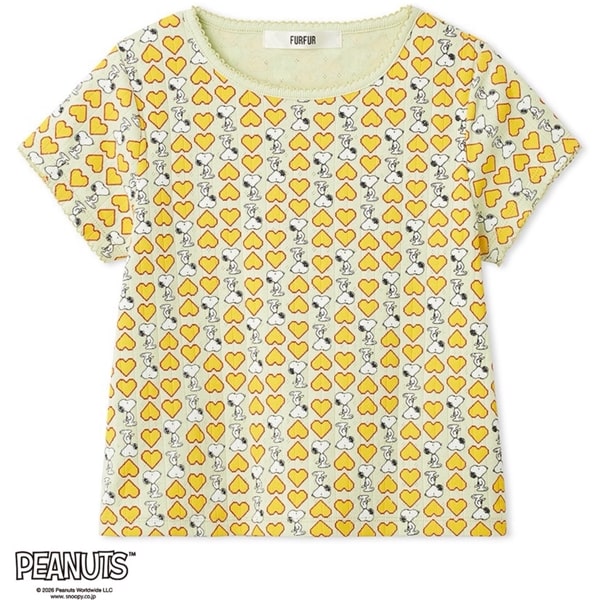 スヌーピーコラボ総柄Tシャツ LIME F