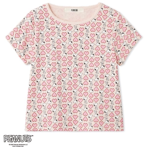 スヌーピーコラボ総柄Tシャツ PNK F