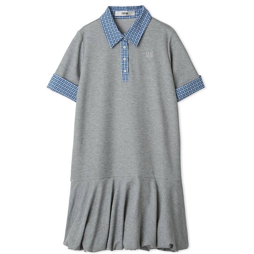 レイヤードポロシャツミニワンピ GRY F