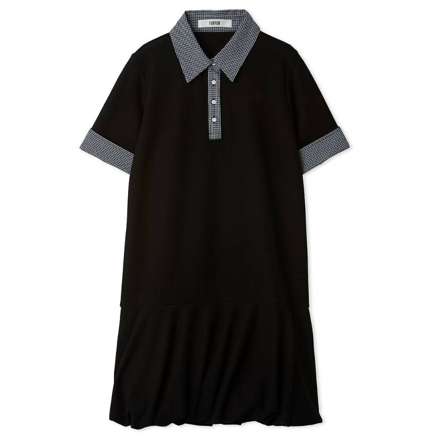 レイヤードポロシャツミニワンピ BLK F